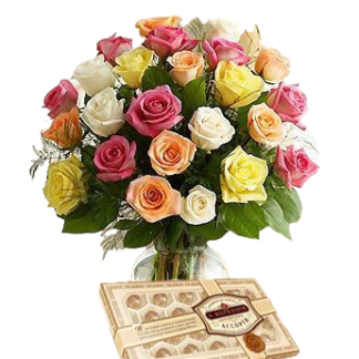 25 colorful roses with chokolates | Flower Delivery Dimitrovgrad